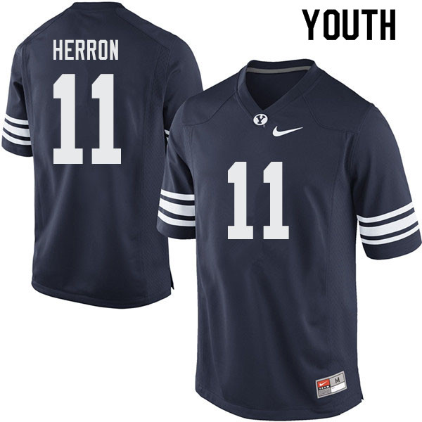 Youth #11 Isaiah Herron BYU Cougars College Football Jerseys Sale-Navy